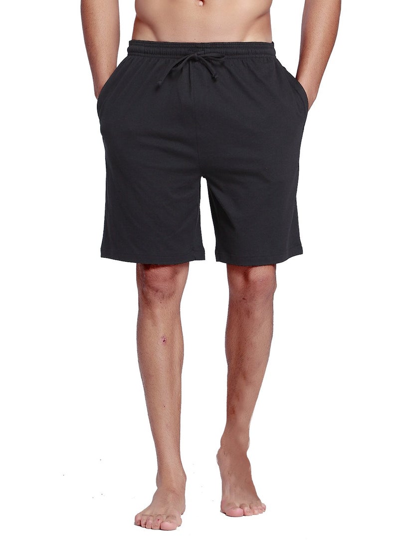 CYZ Men's 100% Cotton Knit Sleep Shorts-BlackNoStripe-L - Image 1